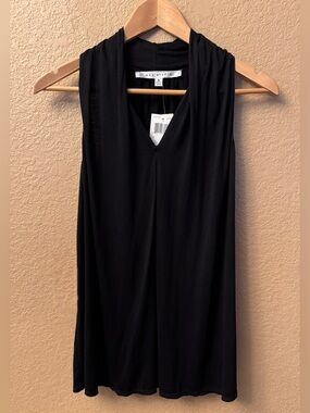 NWT Max Studio Sleeveless Draped Mock Neck V-Front Swing Top Black M